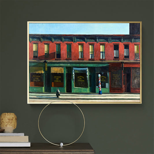Store Front View Wall Art Living Room City Street Painting in Bright Color for Decor Green Clearhalo 'Art Gallery' 'Canvas Art' 'Contemporary Art Gallery' 'Modern' Arts' 1656276
