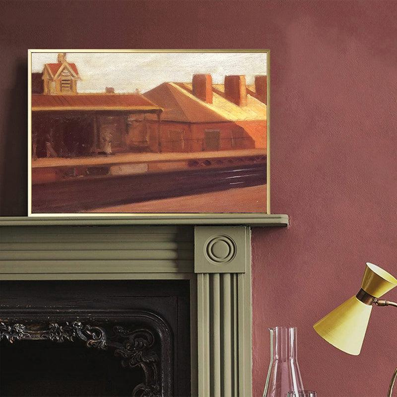 Store Front View Wall Art Living Room City Street Painting in Bright Color for Decor Pink Clearhalo 'Art Gallery' 'Canvas Art' 'Contemporary Art Gallery' 'Modern' Arts' 1656283