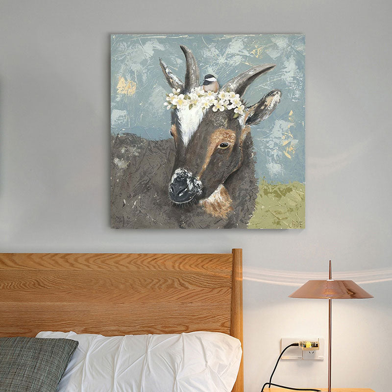 Country Farm Animal Painting Art Print Soft Color Bedroom Wall Decoration, Textured Grey Clearhalo 'Art Gallery' 'Canvas Art' 'Country Art Gallery' 'French Country' 'Rustic' Arts' 1656293