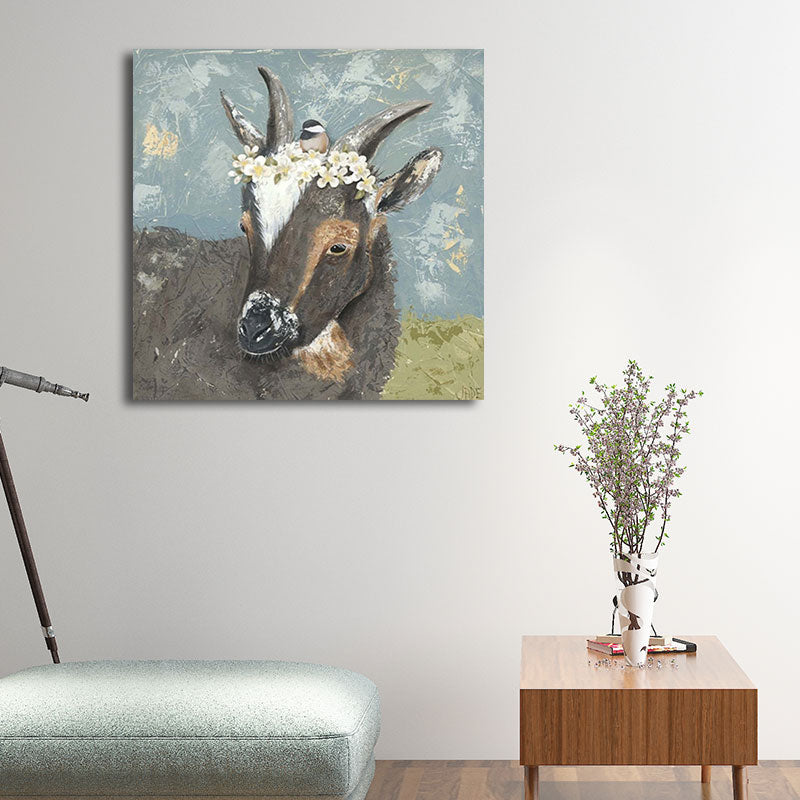 Country Farm Animal Painting Art Print Soft Color Bedroom Wall Decoration, Textured Clearhalo 'Art Gallery' 'Canvas Art' 'Country Art Gallery' 'French Country' 'Rustic' Arts' 1656294