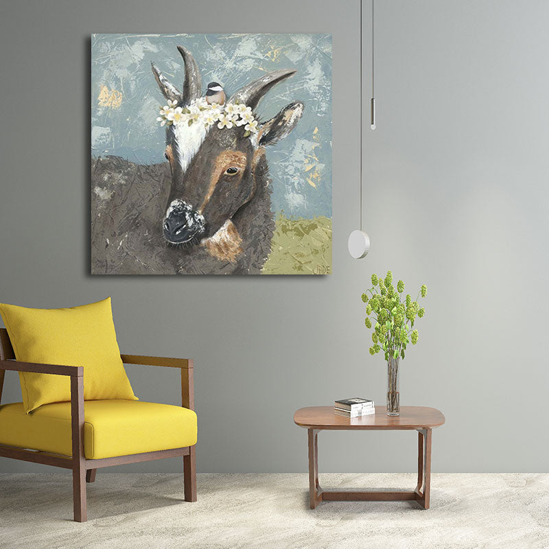 Country Farm Animal Painting Art Print Soft Color Bedroom Wall Decoration, Textured Clearhalo 'Art Gallery' 'Canvas Art' 'Country Art Gallery' 'French Country' 'Rustic' Arts' 1656295