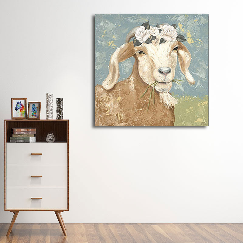 Country Farm Animal Painting Art Print Soft Color Bedroom Wall Decoration, Textured Clearhalo 'Art Gallery' 'Canvas Art' 'Country Art Gallery' 'French Country' 'Rustic' Arts' 1656306