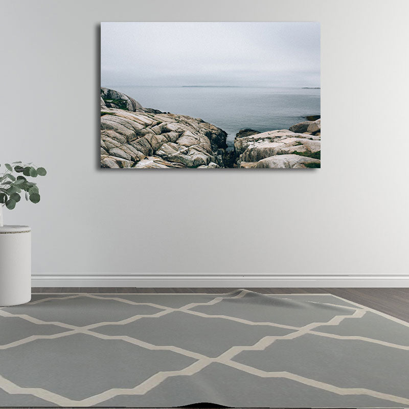 Canvas Textured Wall Decor Tropical Seascape from the Rock Shore Art Print in Blue Clearhalo 'Art Gallery' 'Canvas Art' 'Coastal Art Gallery' 'Nautical' Arts' 1656310