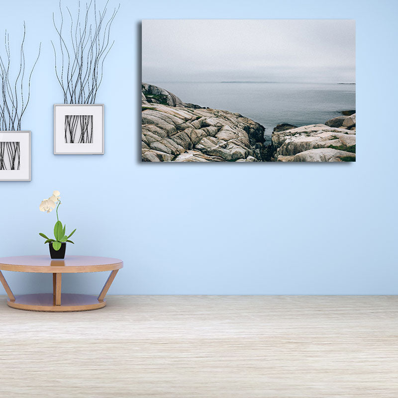 Canvas Textured Wall Decor Tropical Seascape from the Rock Shore Art Print in Blue Clearhalo 'Art Gallery' 'Canvas Art' 'Coastal Art Gallery' 'Nautical' Arts' 1656311