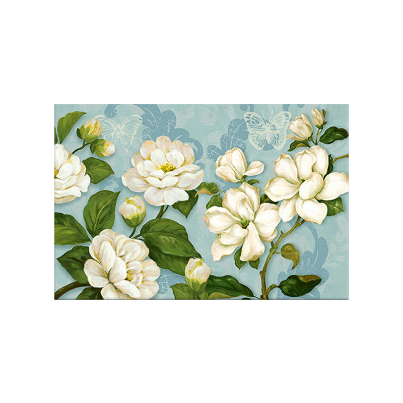 Big Blooming Magnolia Painting Canvas Art for Bedroom, Blue and White, Textured Surface Clearhalo 'Art Gallery' 'Canvas Art' 'Traditional' Arts' 1656319