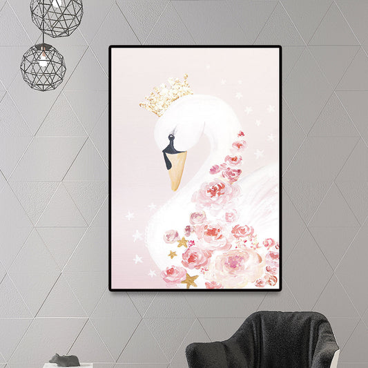 Pink Dancer Painting Canvas Print Textured Surface Glam Kids Bedroom Wall Art Decor Pink Swan Clearhalo 'Art Gallery' 'Canvas Art' 'Kids' Arts' 1656330