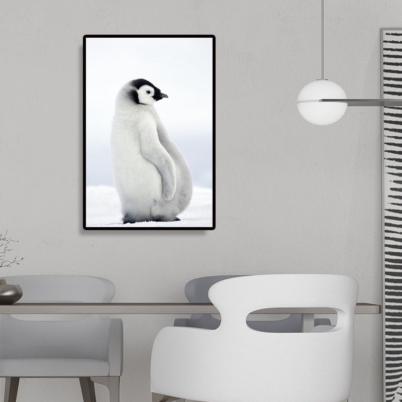 Textured Penguin Wall Art Print Canvas Contemporary Wall Decor for Childrens Bedroom Grey Clearhalo 'Art Gallery' 'Canvas Art' 'Contemporary Art Gallery' 'Modern' Arts' 1656334