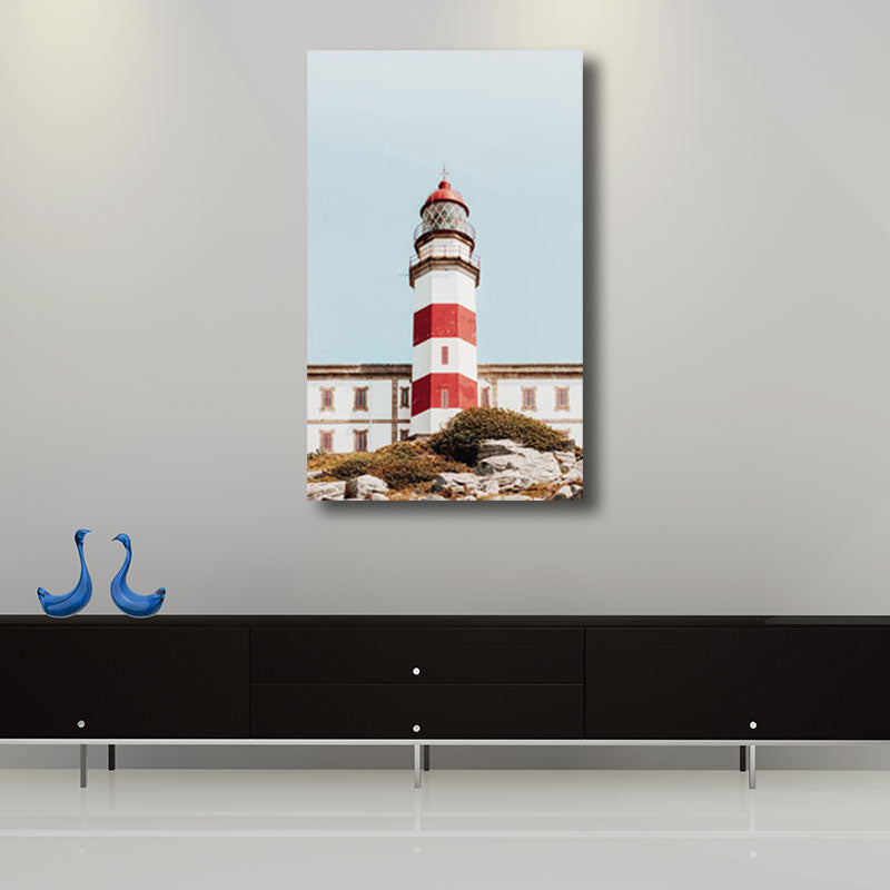 Lighthouse Canvas Wall Art Nautical Decorative for Living Room Paintings in Blue Blue Clearhalo 'Art Gallery' 'Canvas Art' 'Contemporary Art Gallery' 'Modern' Arts' 1656355