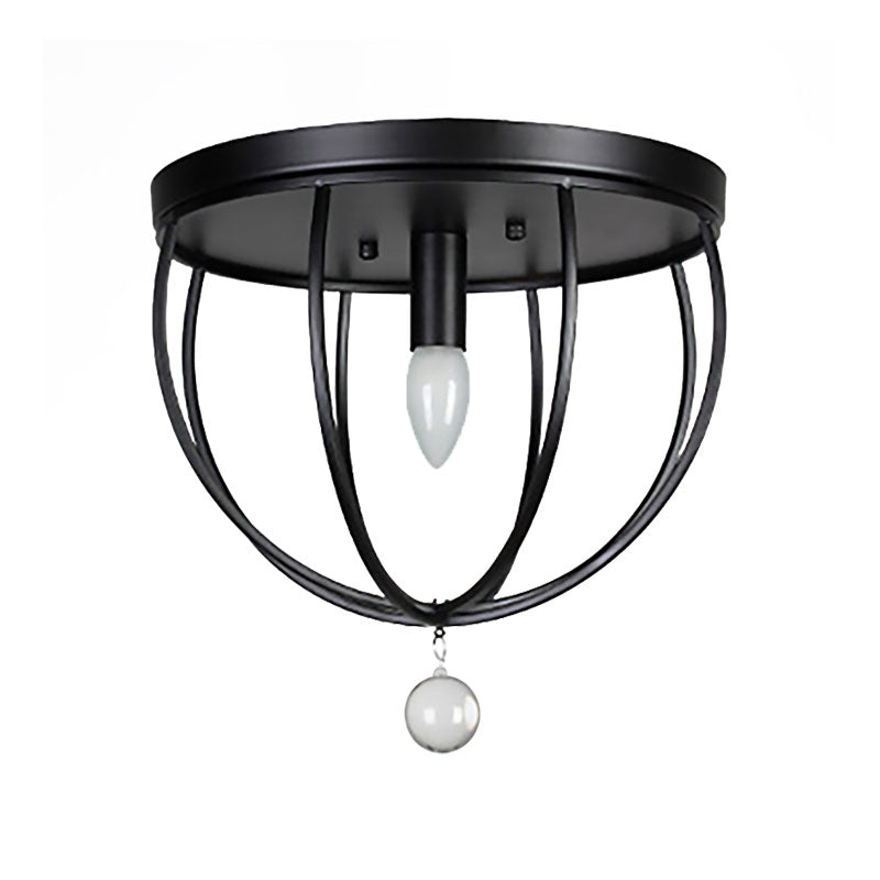 1/4/5-Head Wire Cage Flush Ceiling Light with Clear Crystal Ball Retro Black Metallic Flush Mount Light Clearhalo 'Ceiling Lights' 'Close To Ceiling Lights' 'Close to ceiling' 'Flush mount' 'Industrial Flush Mount' Lighting' 165640