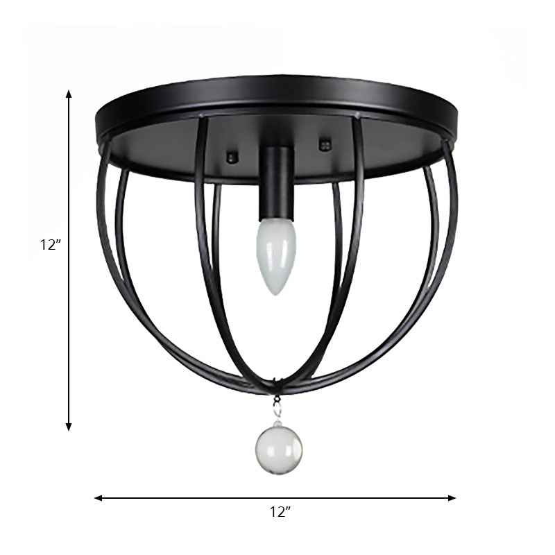 1/4/5-Head Wire Cage Flush Ceiling Light with Clear Crystal Ball Retro Black Metallic Flush Mount Light Clearhalo 'Ceiling Lights' 'Close To Ceiling Lights' 'Close to ceiling' 'Flush mount' 'Industrial Flush Mount' Lighting' 165641