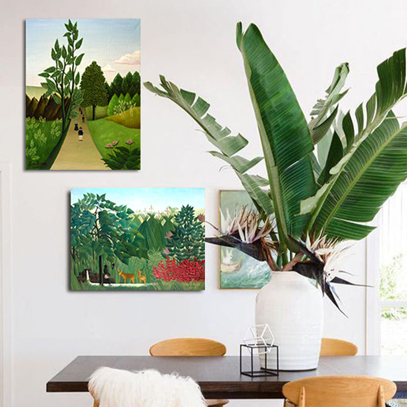 Green Wooded Pathway Wall Art Scenery Kids Style Textured Canvas Print for Nursery Green Design 1 Clearhalo 'Art Gallery' 'Canvas Art' 'Kids' Arts' 1656411