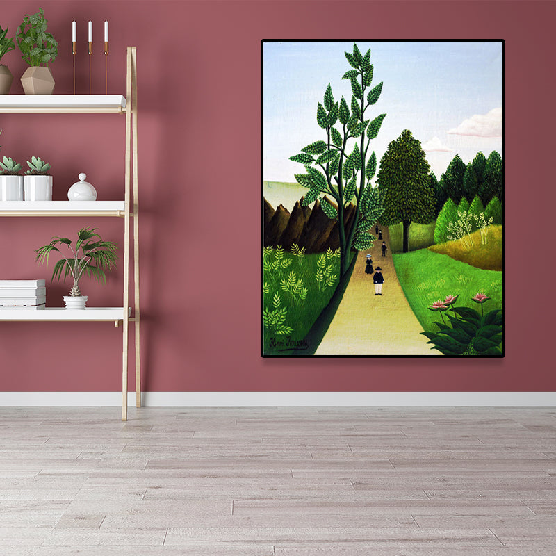 Green Wooded Pathway Wall Art Scenery Kids Style Textured Canvas Print for Nursery Clearhalo 'Art Gallery' 'Canvas Art' 'Kids' Arts' 1656413