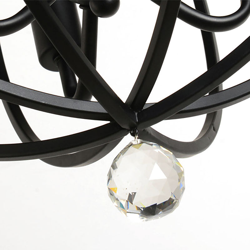 1/4/5-Head Wire Cage Flush Ceiling Light with Clear Crystal Ball Retro Black Metallic Flush Mount Light Clearhalo 'Ceiling Lights' 'Close To Ceiling Lights' 'Close to ceiling' 'Flush mount' 'Industrial Flush Mount' Lighting' 165642