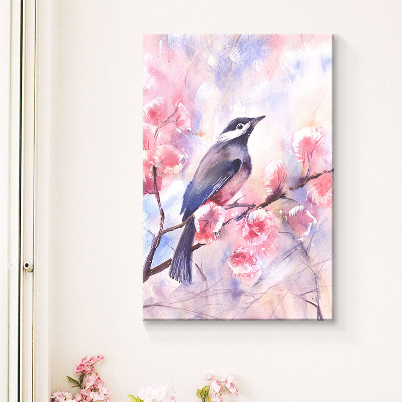 Rustic Bird Painting Canvas Print Pastel Color Textured Wall Art Decor for Living Room Pink Clearhalo 'Art Gallery' 'Canvas Art' 'Country Art Gallery' 'French Country' 'Rustic' Arts' 1656423