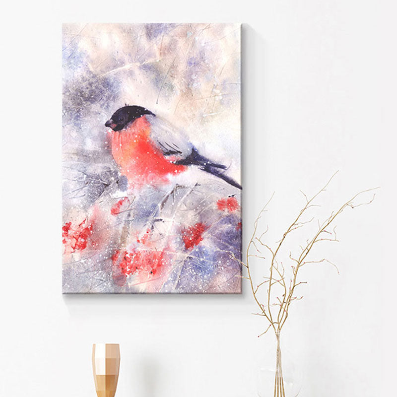 Rustic Bird Painting Canvas Print Pastel Color Textured Wall Art Decor for Living Room Orange Clearhalo 'Art Gallery' 'Canvas Art' 'Country Art Gallery' 'French Country' 'Rustic' Arts' 1656430