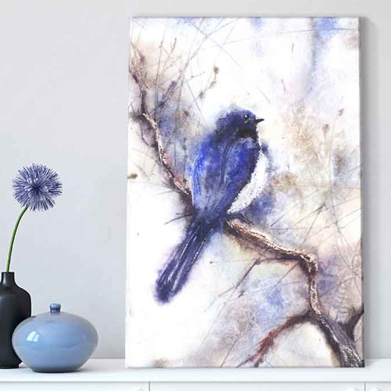 Rustic Bird Painting Canvas Print Pastel Color Textured Wall Art Decor for Living Room Blue Clearhalo 'Art Gallery' 'Canvas Art' 'Country Art Gallery' 'French Country' 'Rustic' Arts' 1656438