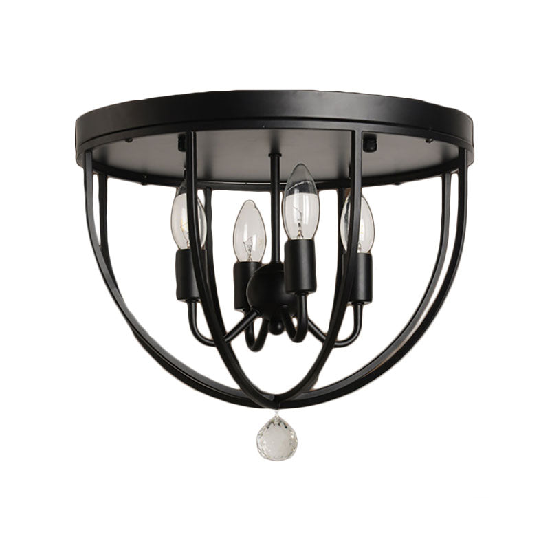 1/4/5-Head Wire Cage Flush Ceiling Light with Clear Crystal Ball Retro Black Metallic Flush Mount Light Clearhalo 'Ceiling Lights' 'Close To Ceiling Lights' 'Close to ceiling' 'Flush mount' 'Industrial Flush Mount' Lighting' 165644