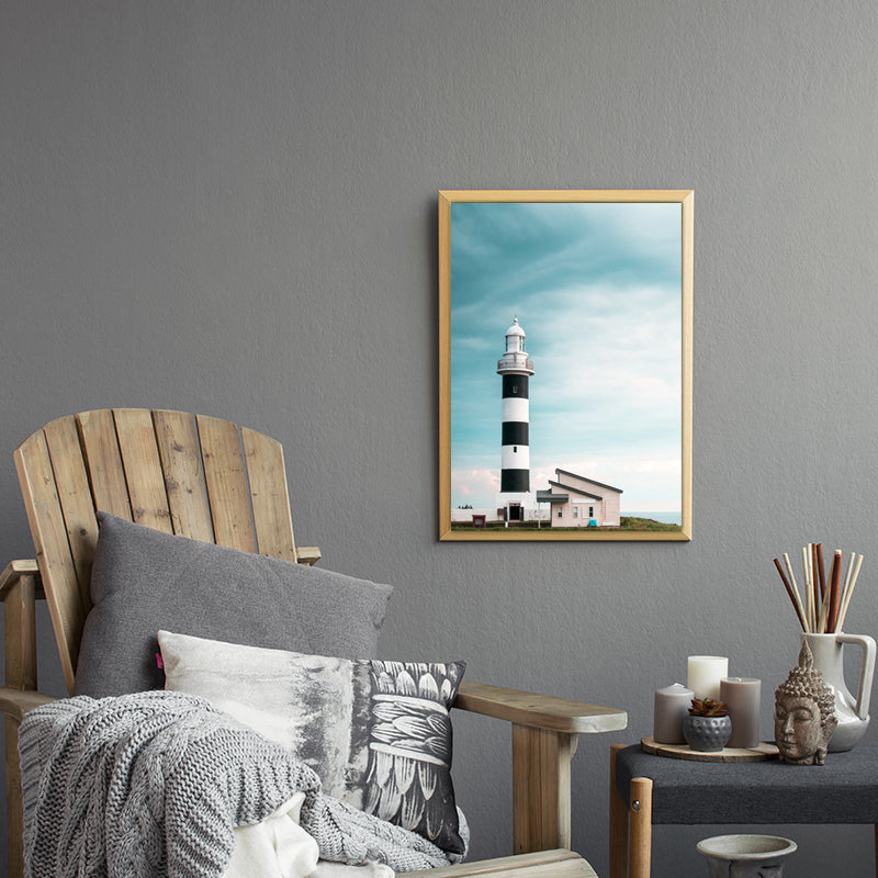 Lighthouse and Sky View Canvas Contemporary Textured Wall Art Print in Blue and White Clearhalo 'Art Gallery' 'Canvas Art' 'Contemporary Art Gallery' 'Modern' Arts' 1656455