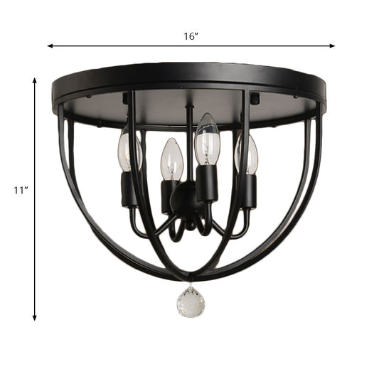 1/4/5-Head Wire Cage Flush Ceiling Light with Clear Crystal Ball Retro Black Metallic Flush Mount Light Clearhalo 'Ceiling Lights' 'Close To Ceiling Lights' 'Close to ceiling' 'Flush mount' 'Industrial Flush Mount' Lighting' 165645