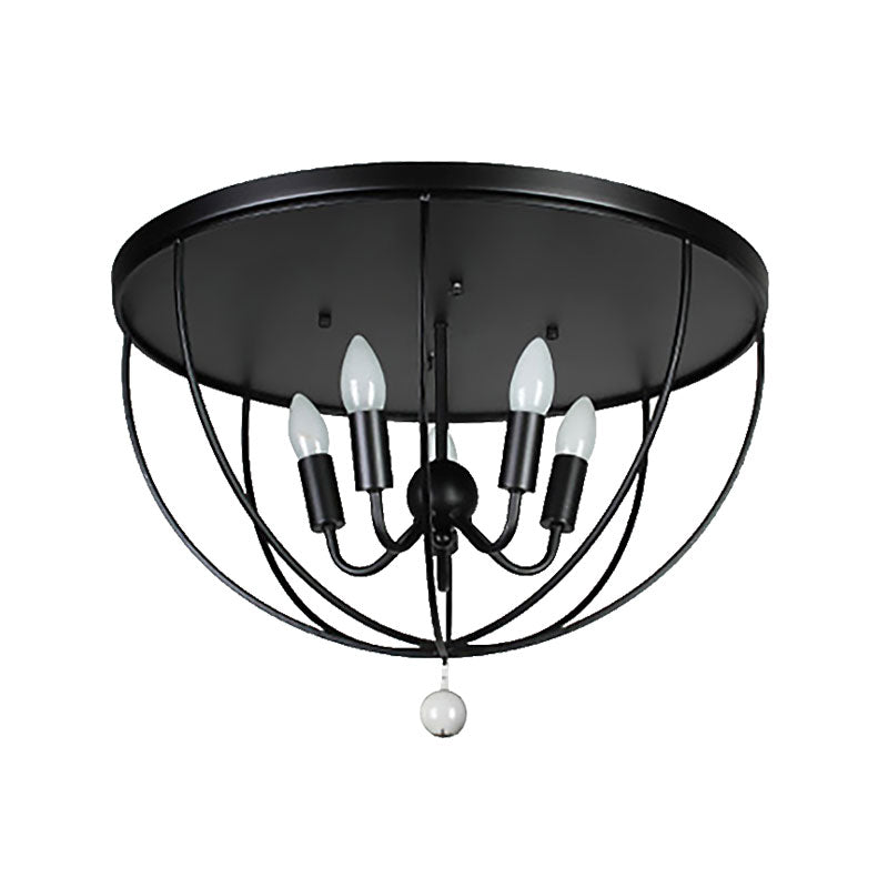 1/4/5-Head Wire Cage Flush Ceiling Light with Clear Crystal Ball Retro Black Metallic Flush Mount Light Clearhalo 'Ceiling Lights' 'Close To Ceiling Lights' 'Close to ceiling' 'Flush mount' 'Industrial Flush Mount' Lighting' 165647