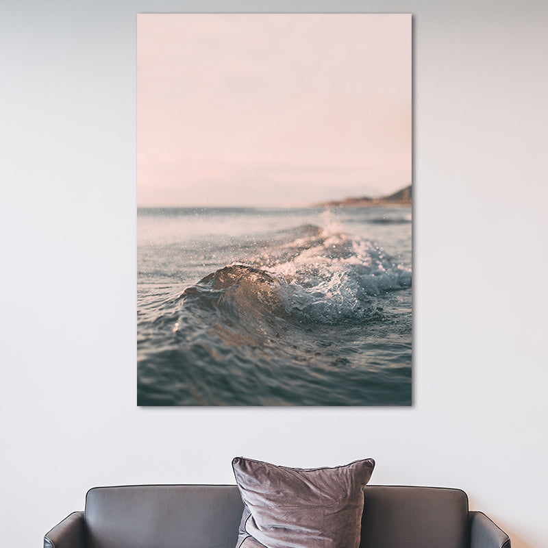 Contemporary Seascape Canvas Print Pink Photograph Sea Spray and Waves Wall Art Pink Clearhalo 'Art Gallery' 'Canvas Art' 'Contemporary Art Gallery' 'Modern' Arts' 1656474