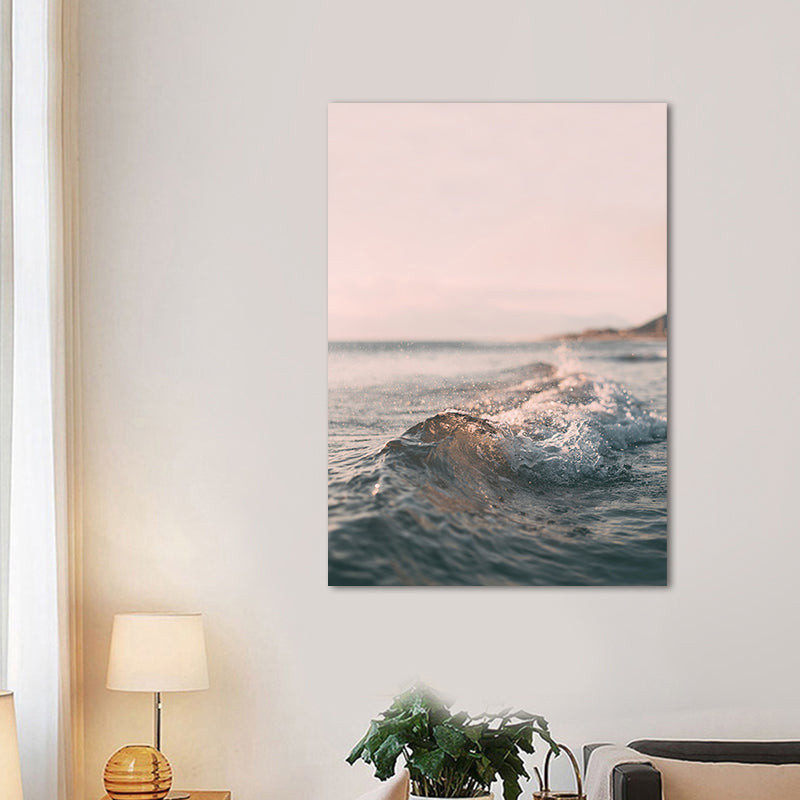Contemporary Seascape Canvas Print Pink Photograph Sea Spray and Waves Wall Art Clearhalo 'Art Gallery' 'Canvas Art' 'Contemporary Art Gallery' 'Modern' Arts' 1656475