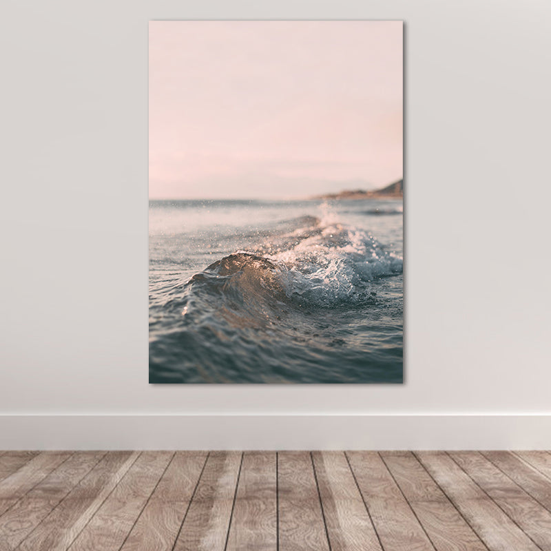 Contemporary Seascape Canvas Print Pink Photograph Sea Spray and Waves Wall Art Clearhalo 'Art Gallery' 'Canvas Art' 'Contemporary Art Gallery' 'Modern' Arts' 1656476