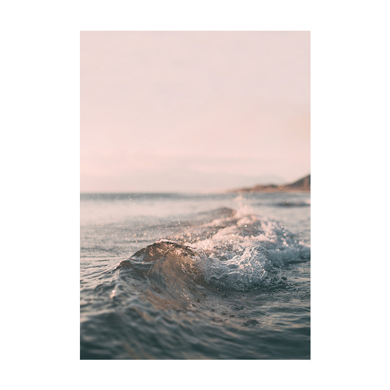 Contemporary Seascape Canvas Print Pink Photograph Sea Spray and Waves Wall Art Clearhalo 'Art Gallery' 'Canvas Art' 'Contemporary Art Gallery' 'Modern' Arts' 1656477
