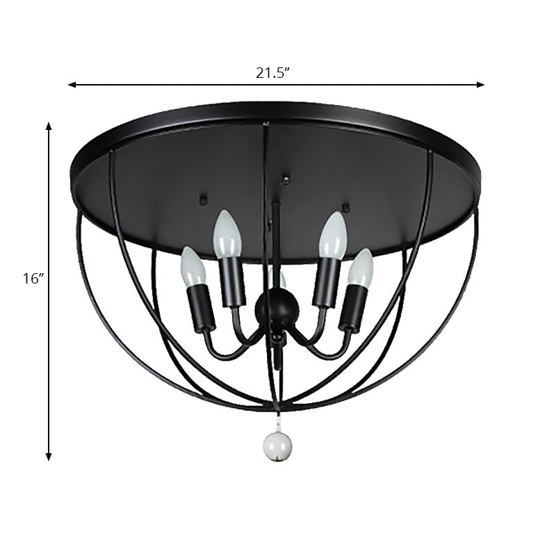 1/4/5-Head Wire Cage Flush Ceiling Light with Clear Crystal Ball Retro Black Metallic Flush Mount Light Clearhalo 'Ceiling Lights' 'Close To Ceiling Lights' 'Close to ceiling' 'Flush mount' 'Industrial Flush Mount' Lighting' 165648