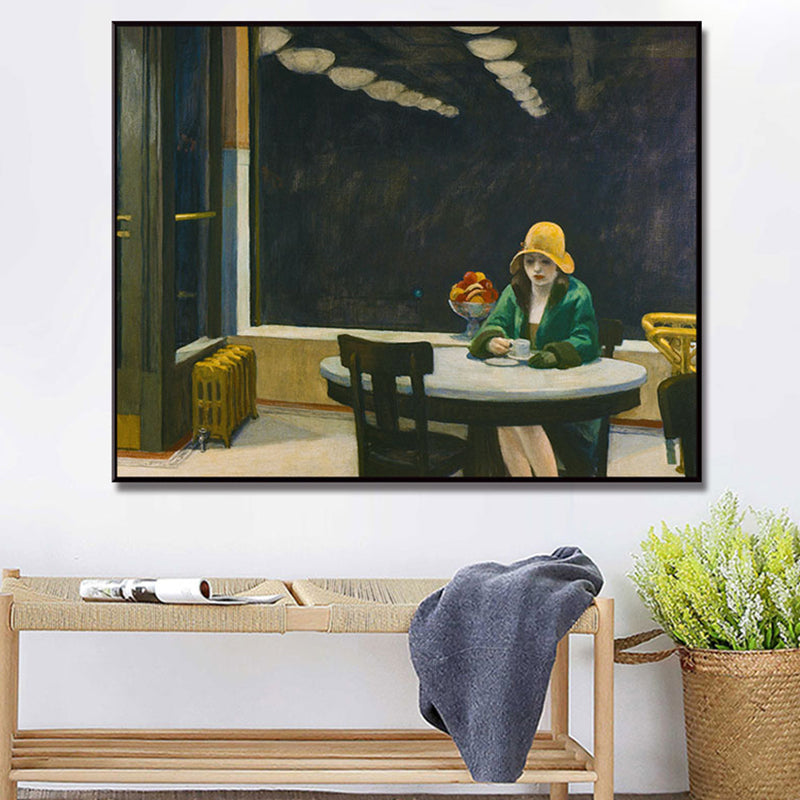 Traditional Painting in Green Edward Hopper Yellow Hat Woman Canvas Art Print for Home Clearhalo 'Art Gallery' 'Canvas Art' 'Traditional' Arts' 1656483