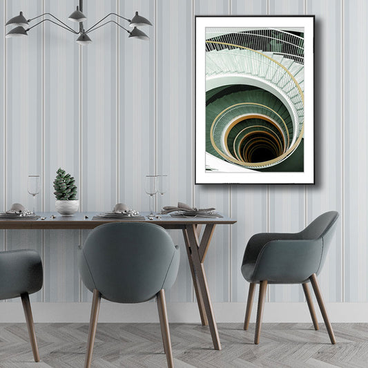 Green Modern Art Print Unique Swirling Staircase Wrapped Canvas for Sitting Room Clearhalo 'Art Gallery' 'Canvas Art' 'Contemporary Art Gallery' 'Modern' Arts' 1656532