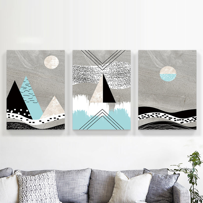 Textured Abstract Wall Art Decor Nordic Canvas Print in Light Color for Room, Set of 3 Blue Clearhalo 'Arts' 'Canvas Art' 1656614
