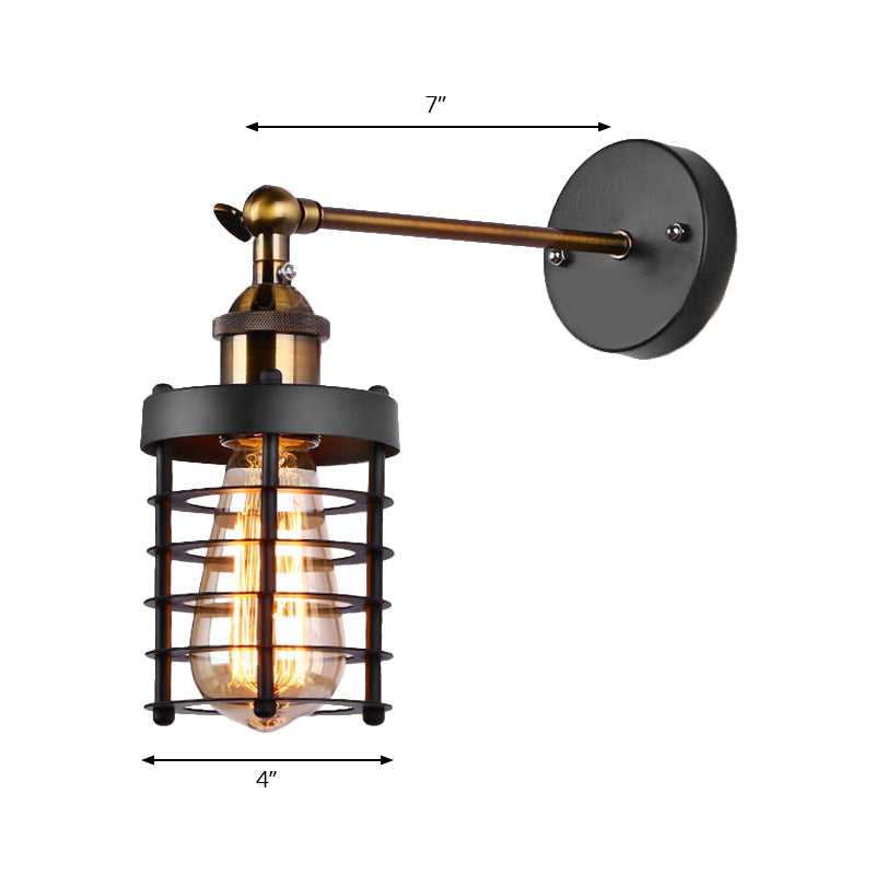 Metal Caged Wall Lighting Industrial Rustic 1 Light Indoor Mini Wall Mount Light with Cylindrical Shade Clearhalo 'Art deco wall lights' 'Cast Iron' 'Glass' 'Industrial wall lights' 'Industrial' 'Middle century wall lights' 'Modern' 'Rustic wall lights' 'Tiffany' 'Traditional wall lights' 'Wall Lamps & Sconces' 'Wall Lights' Lighting' 165662