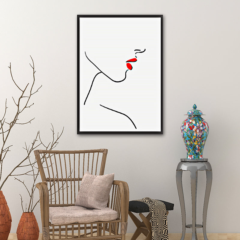 Minimalism Girls'Face Canvas Red Kitchen Wall Art Decor, Multiple Sizes Available Clearhalo 'Art Gallery' 'Canvas Art' 'Contemporary Art Gallery' 'Contemporary Art' 'Minimalism' 'Minimalist Art Gallery' 'Scandinavian' Arts' 1656634