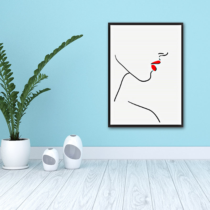 Minimalism Girls'Face Canvas Red Kitchen Wall Art Decor, Multiple Sizes Available Clearhalo 'Art Gallery' 'Canvas Art' 'Contemporary Art Gallery' 'Contemporary Art' 'Minimalism' 'Minimalist Art Gallery' 'Scandinavian' Arts' 1656635