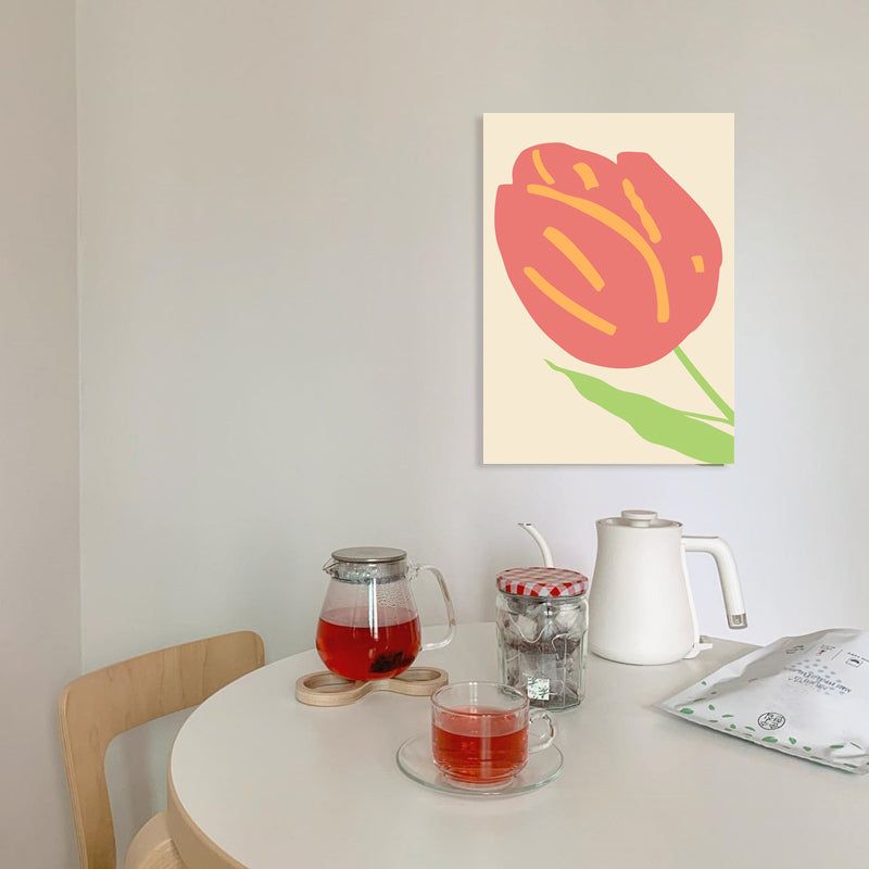 Illustration Tulip Wall Decor Red Vintage Canvas Print for Dining Room, Multiple Sizes Clearhalo 'Art Gallery' 'Canvas Art' 'Kids' Arts' 1656643