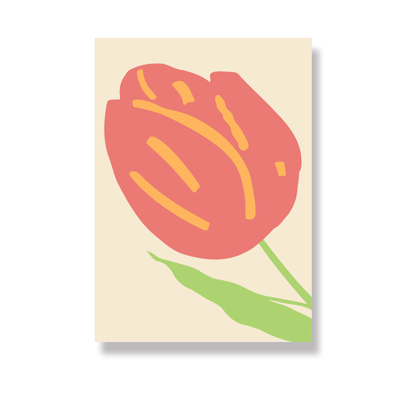 Illustration Tulip Wall Decor Red Vintage Canvas Print for Dining Room, Multiple Sizes Clearhalo 'Art Gallery' 'Canvas Art' 'Kids' Arts' 1656644