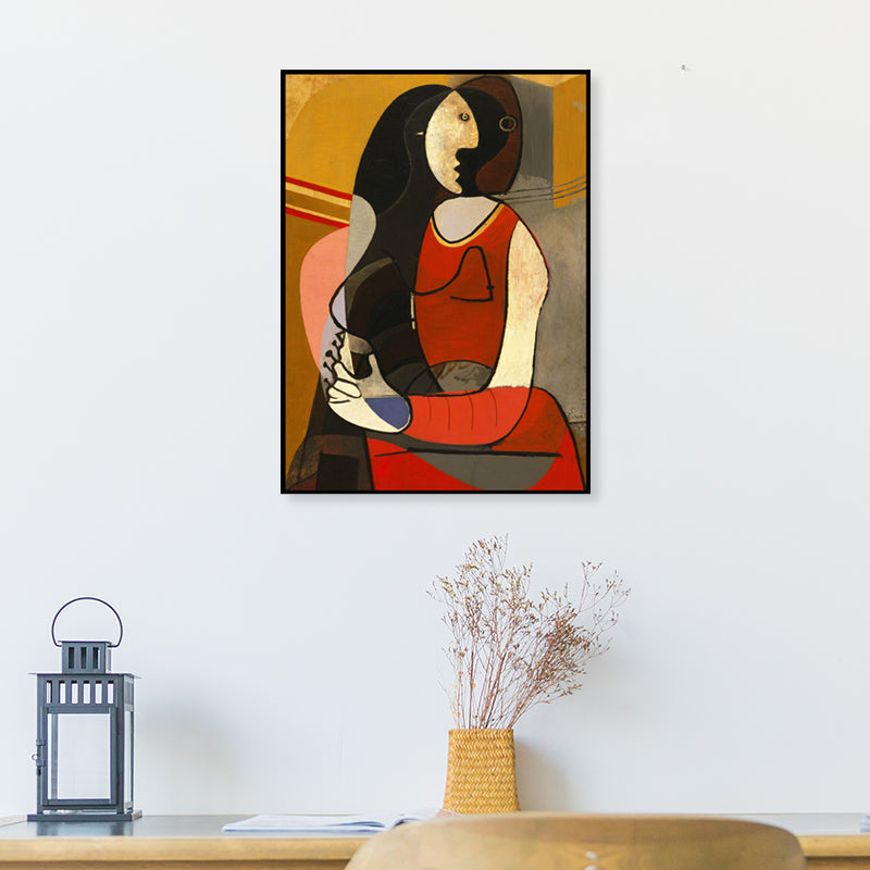 Picasso Style Seated Woman Painting Traditional Canvas Wall Art in Red and Black Red Clearhalo 'Art Gallery' 'Canvas Art' 'Traditional' Arts' 1656662
