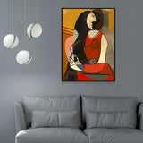 Picasso Style Seated Woman Painting Traditional Canvas Wall Art in Red and Black Clearhalo 'Art Gallery' 'Canvas Art' 'Traditional' Arts' 1656663
