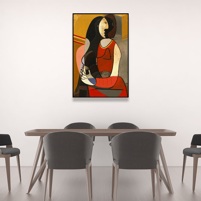 Picasso Style Seated Woman Painting Traditional Canvas Wall Art in Red and Black Clearhalo 'Art Gallery' 'Canvas Art' 'Traditional' Arts' 1656664