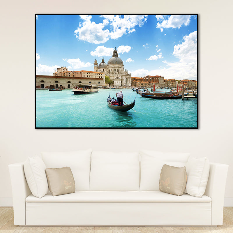 Scandinavian Water City Wrapped Canvas Soft Color for Drawing Room Wall Art Print Clearhalo 'Arts' 'Canvas Art' 1656710