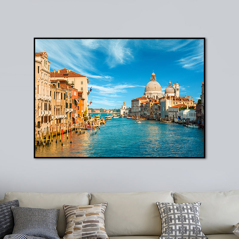 Scandinavian Water City Wrapped Canvas Soft Color for Drawing Room Wall Art Print Clearhalo 'Arts' 'Canvas Art' 1656717