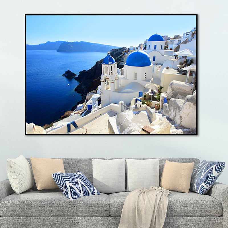 Scandinavian Water City Wrapped Canvas Soft Color for Drawing Room Wall Art Print White Clearhalo 'Arts' 'Canvas Art' 1656719