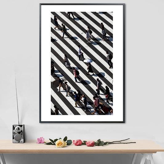 Zebra Crossing Wall Art Black and White Modernist Wrapped Canvas for Sitting Room Black-White Design 1 Clearhalo 'Art Gallery' 'Canvas Art' 'Contemporary Art Gallery' 'Modern' Arts' 1656723