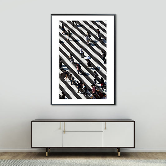 Zebra Crossing Wall Art Black and White Modernist Wrapped Canvas for Sitting Room Clearhalo 'Art Gallery' 'Canvas Art' 'Contemporary Art Gallery' 'Modern' Arts' 1656724