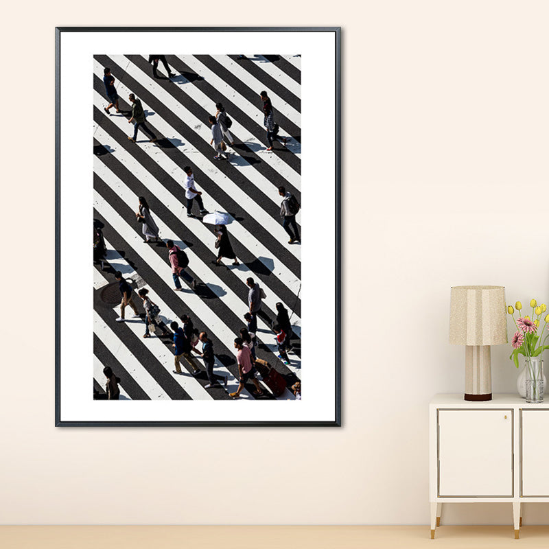 Zebra Crossing Wall Art Black and White Modernist Wrapped Canvas for Sitting Room Clearhalo 'Art Gallery' 'Canvas Art' 'Contemporary Art Gallery' 'Modern' Arts' 1656725