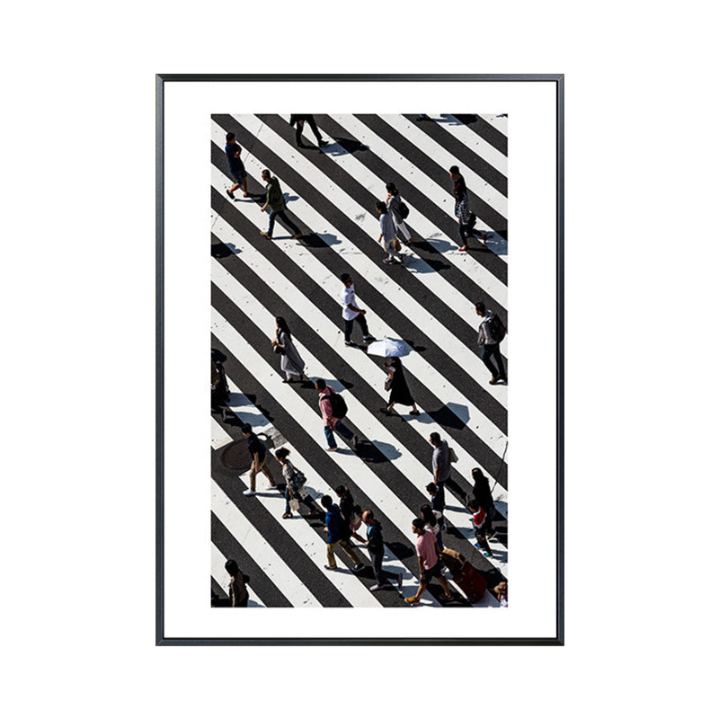Zebra Crossing Wall Art Black and White Modernist Wrapped Canvas for Sitting Room Clearhalo 'Art Gallery' 'Canvas Art' 'Contemporary Art Gallery' 'Modern' Arts' 1656726