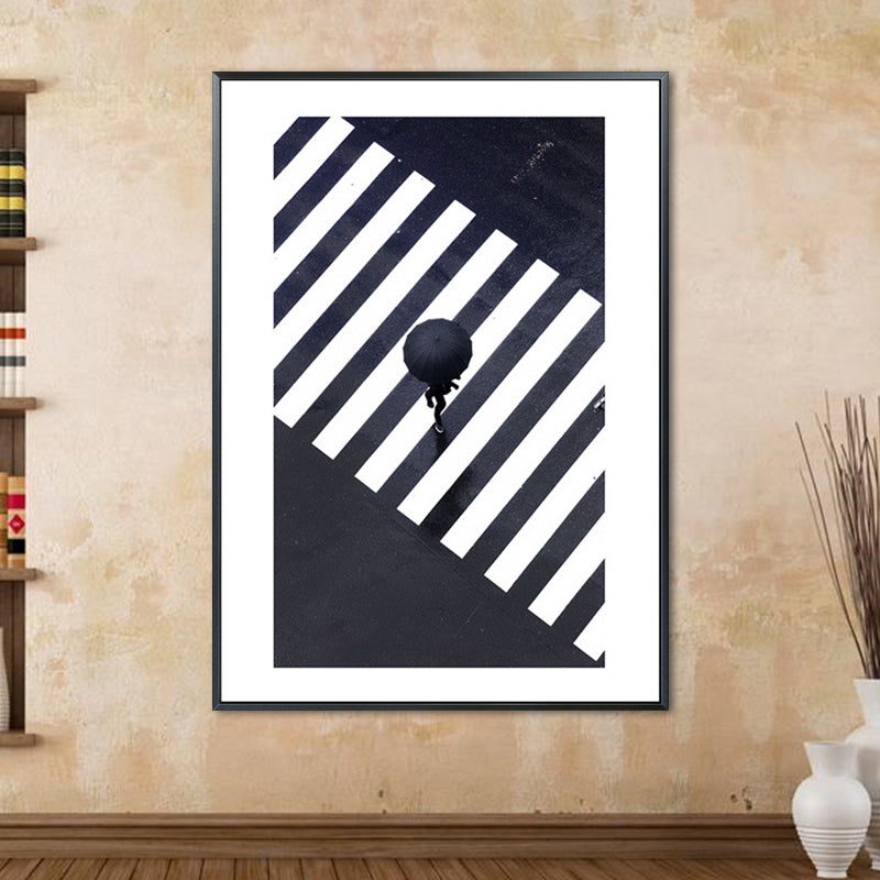 Zebra Crossing Wall Art Black and White Modernist Wrapped Canvas for Sitting Room Black-White Design 2 Clearhalo 'Art Gallery' 'Canvas Art' 'Contemporary Art Gallery' 'Modern' Arts' 1656730