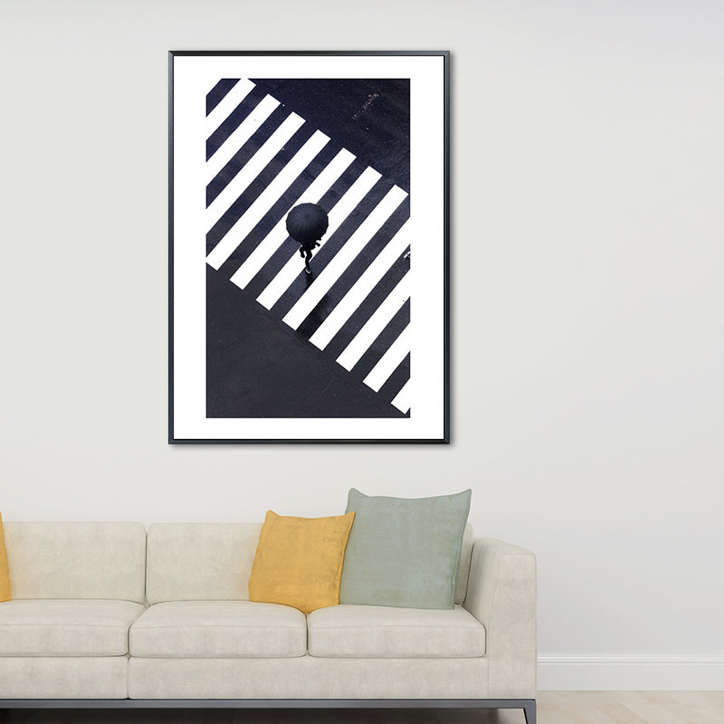 Zebra Crossing Wall Art Black and White Modernist Wrapped Canvas for Sitting Room Clearhalo 'Art Gallery' 'Canvas Art' 'Contemporary Art Gallery' 'Modern' Arts' 1656731