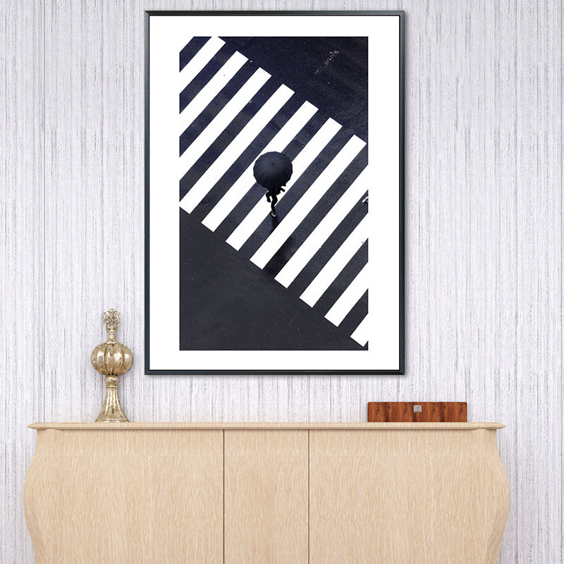 Zebra Crossing Wall Art Black and White Modernist Wrapped Canvas for Sitting Room Clearhalo 'Art Gallery' 'Canvas Art' 'Contemporary Art Gallery' 'Modern' Arts' 1656732